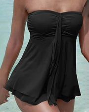 Heidi-Mode | Strapless Tankini Einteiler in Einer Einfarbigen Farbe