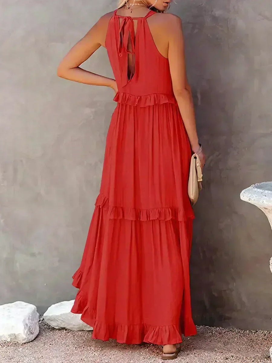 Boho Maxikleid mit Volants & Neckholder-Ausschnitt – Sommerlich & Feminin