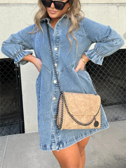Nola | Stilvolles Denim-Midi-Kleid mit Umlegekragen