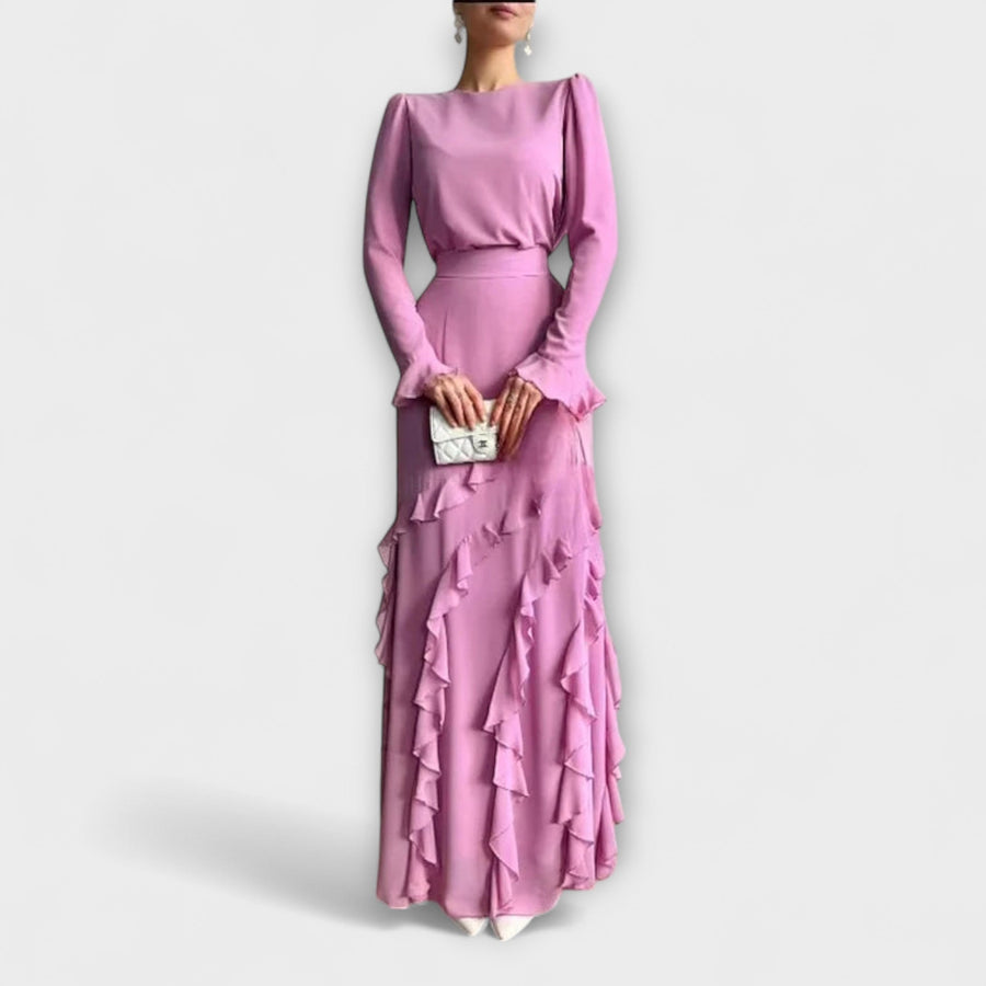Fallon - Slim Fit Maxikleid mit 3D-Rüschen