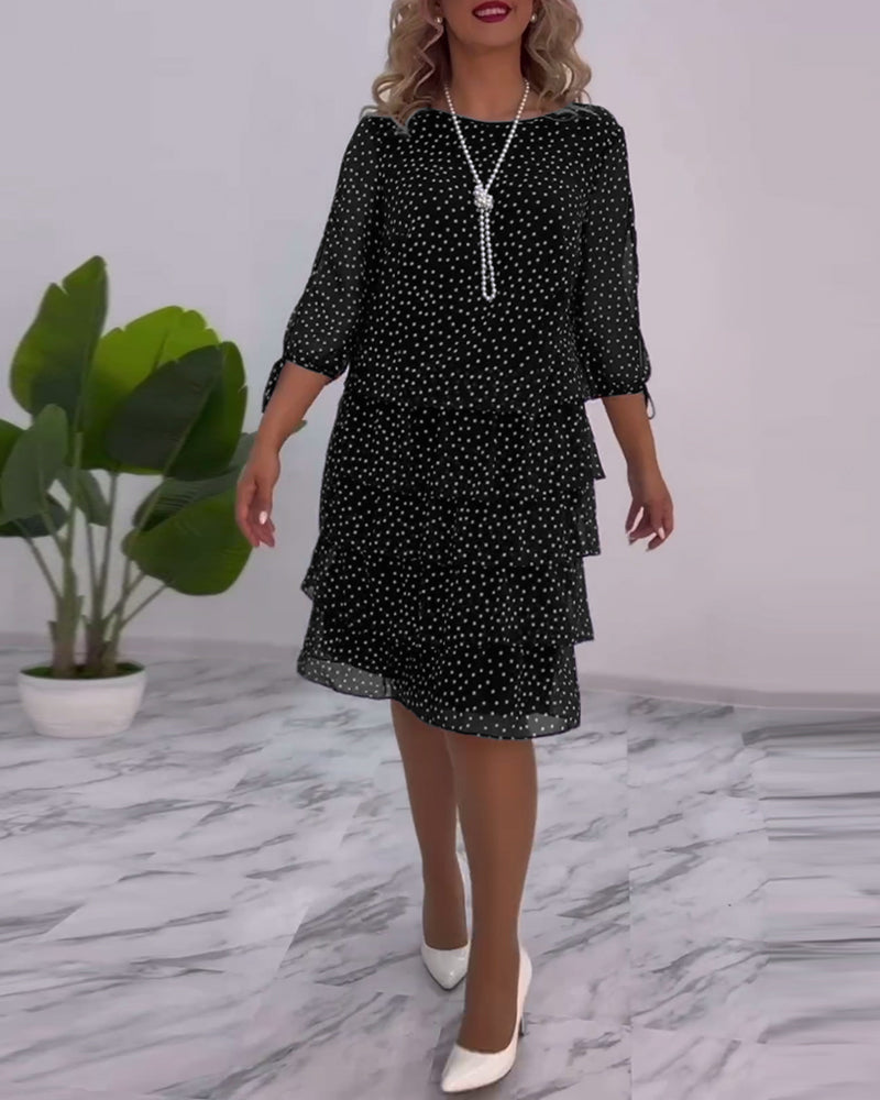 Eralyn – Polka Kleid Mit Stufenrock Und Gebundenen Ärmeln