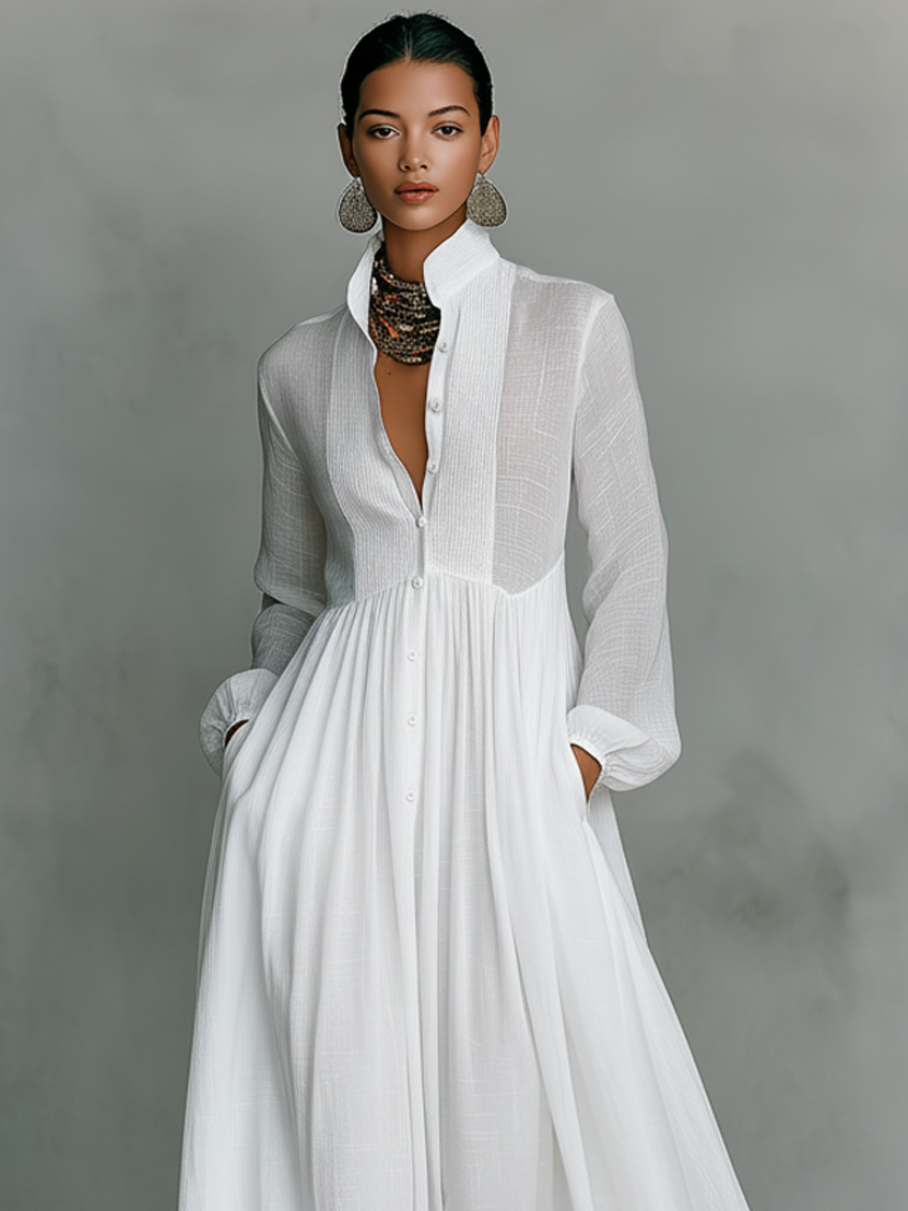 Naylia – Maxikleid mit Hohem Kragen und langen Ärmeln