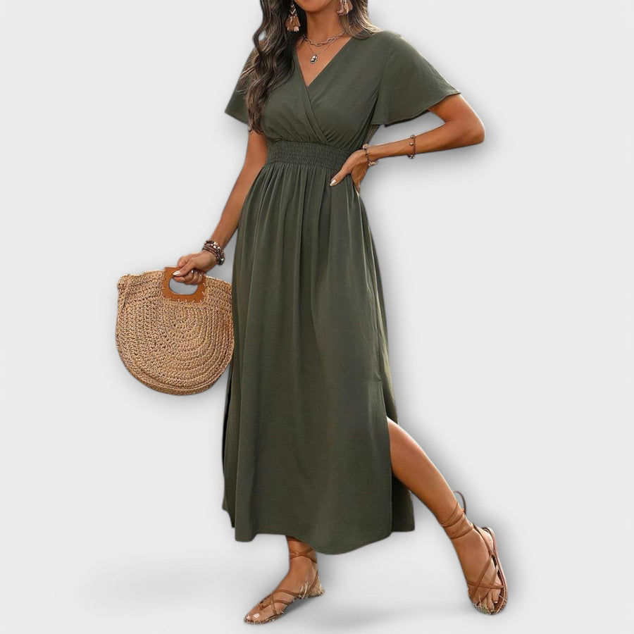 Heather - Elegantes Boho-Kleid mit V-Ausschnitt und langen Ärmeln