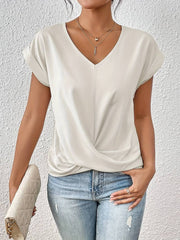 Leichtes Damen Kurzarm-Top – V-Ausschnitt & Twist-Detail vorne