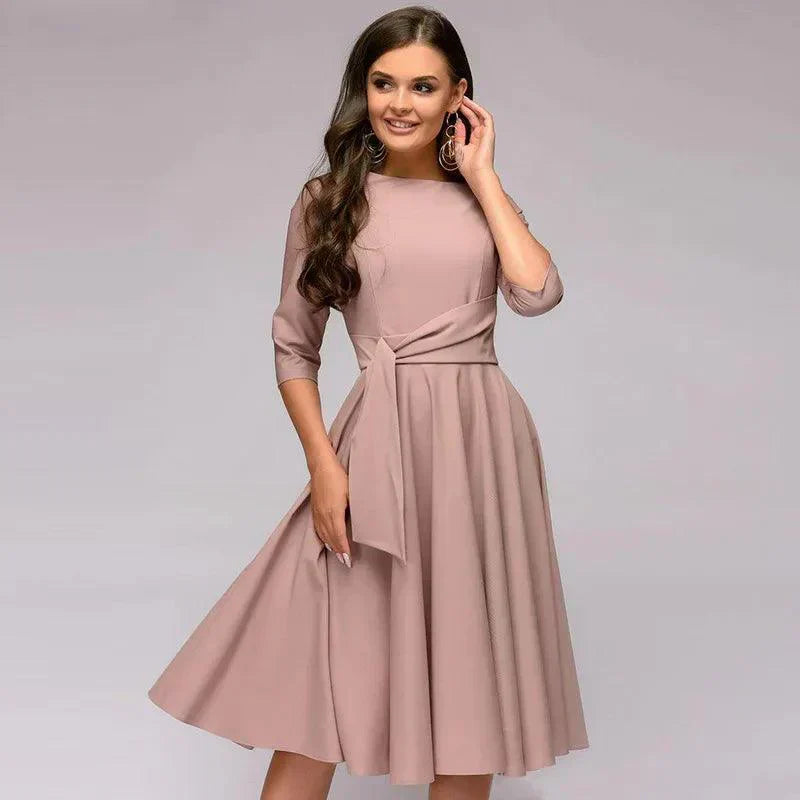 Damen Midikleid aus Viskose mit Taillengürtel – elegant geschnitten für Sommer