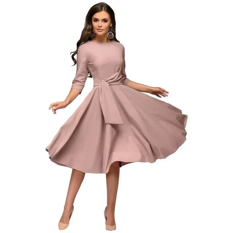 Damen Midikleid aus Viskose mit Taillengürtel – elegant geschnitten für Sommer