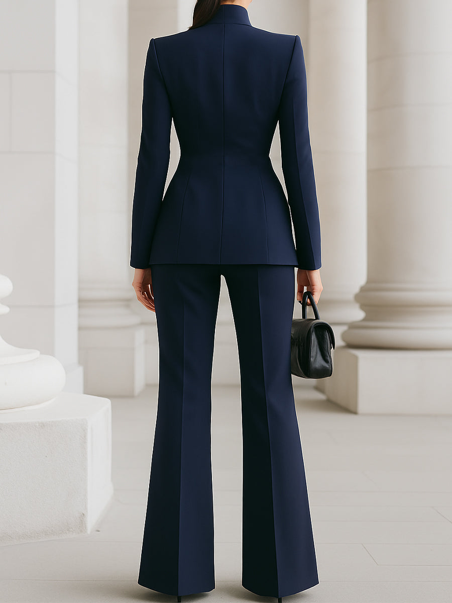 Set aus Blazer mit hohem Kragen und Hose mit weitem Bein für Damen