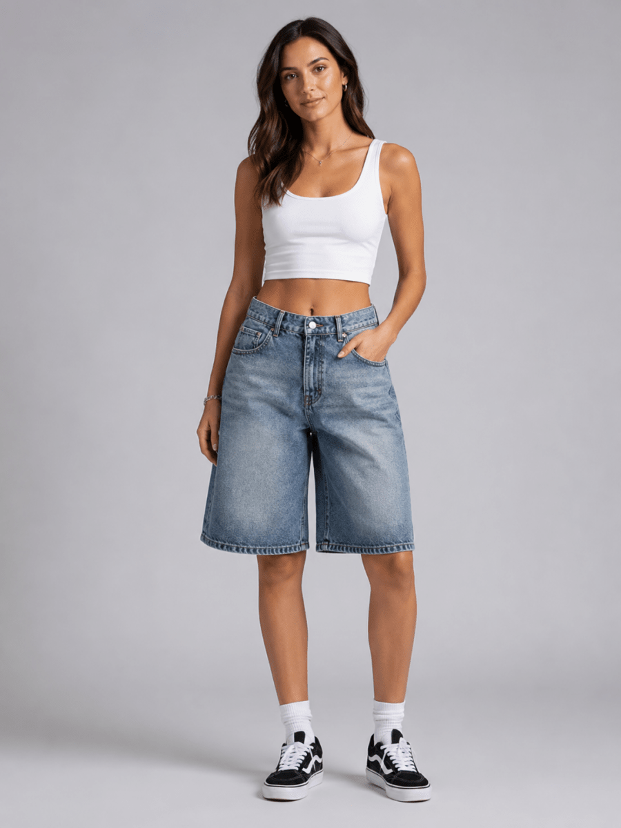 Bermuda Jeans Shorts Damen High Waist