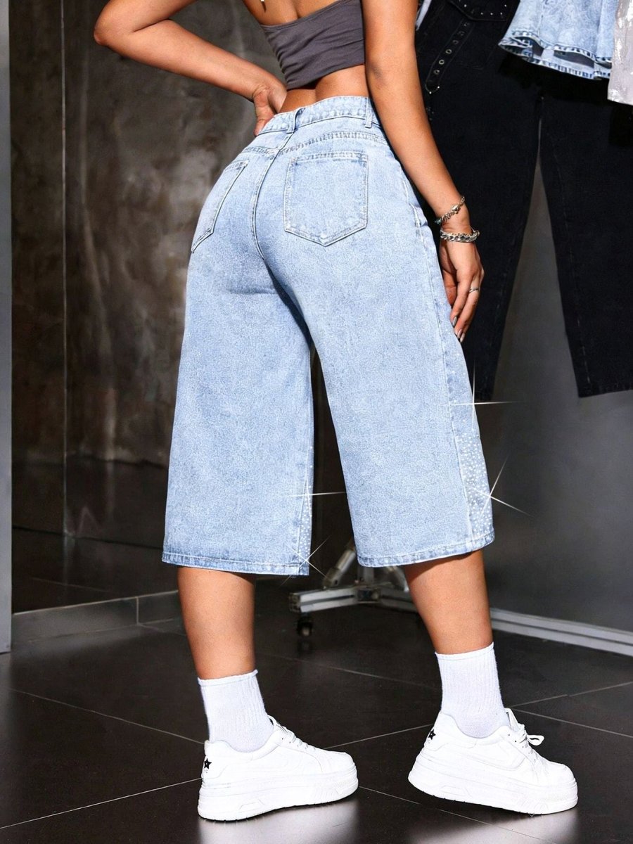 Bermuda Shorts Damen High Waist mit Strass