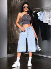 Bermuda Shorts Damen High Waist mit Strass