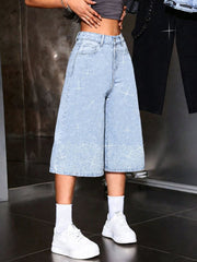 Bermuda Shorts Damen High Waist mit Strass