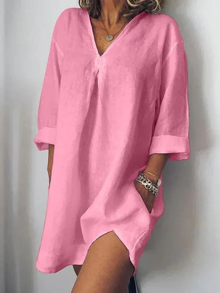 Leinenkleid – V-Ausschnitt und halbe Ärmel