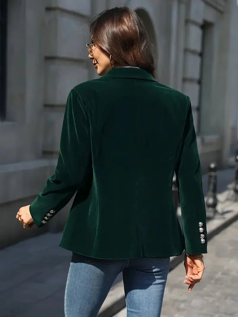 Slim-Fit-Blazer aus Samt für Damen mit Zierknöpfen