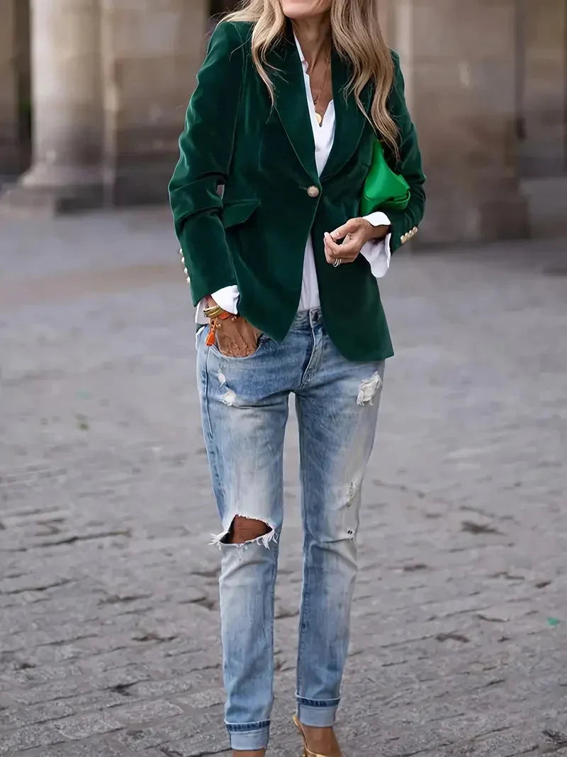 Slim-Fit-Blazer aus Samt für Damen mit Zierknöpfen