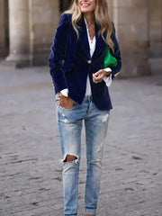 Slim-Fit-Blazer aus Samt für Damen mit Zierknöpfen