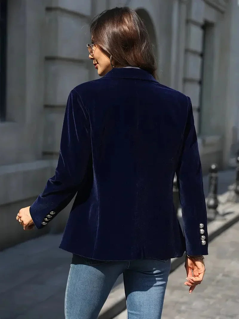 Slim-Fit-Blazer aus Samt für Damen mit Zierknöpfen