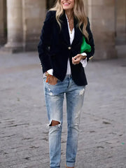 Slim-Fit-Blazer aus Samt für Damen mit Zierknöpfen