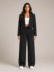 Hosenanzug Damen Nadelstreifen mit Cropped Blazer