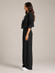 Hosenanzug Damen Nadelstreifen mit Cropped Blazer