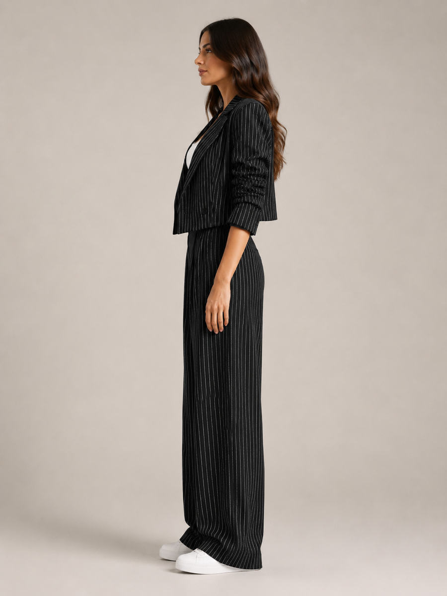 Hosenanzug Damen Nadelstreifen mit Cropped Blazer