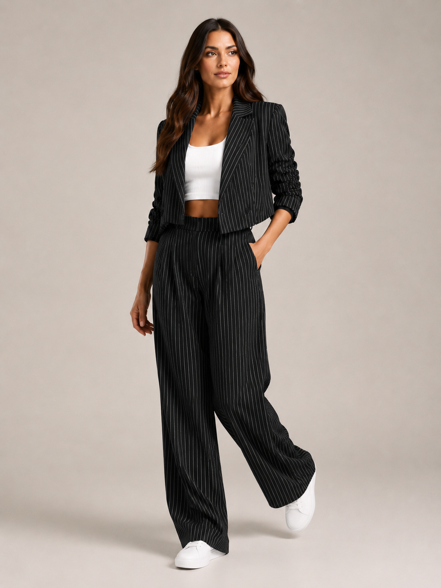 Hosenanzug Damen Nadelstreifen mit Cropped Blazer