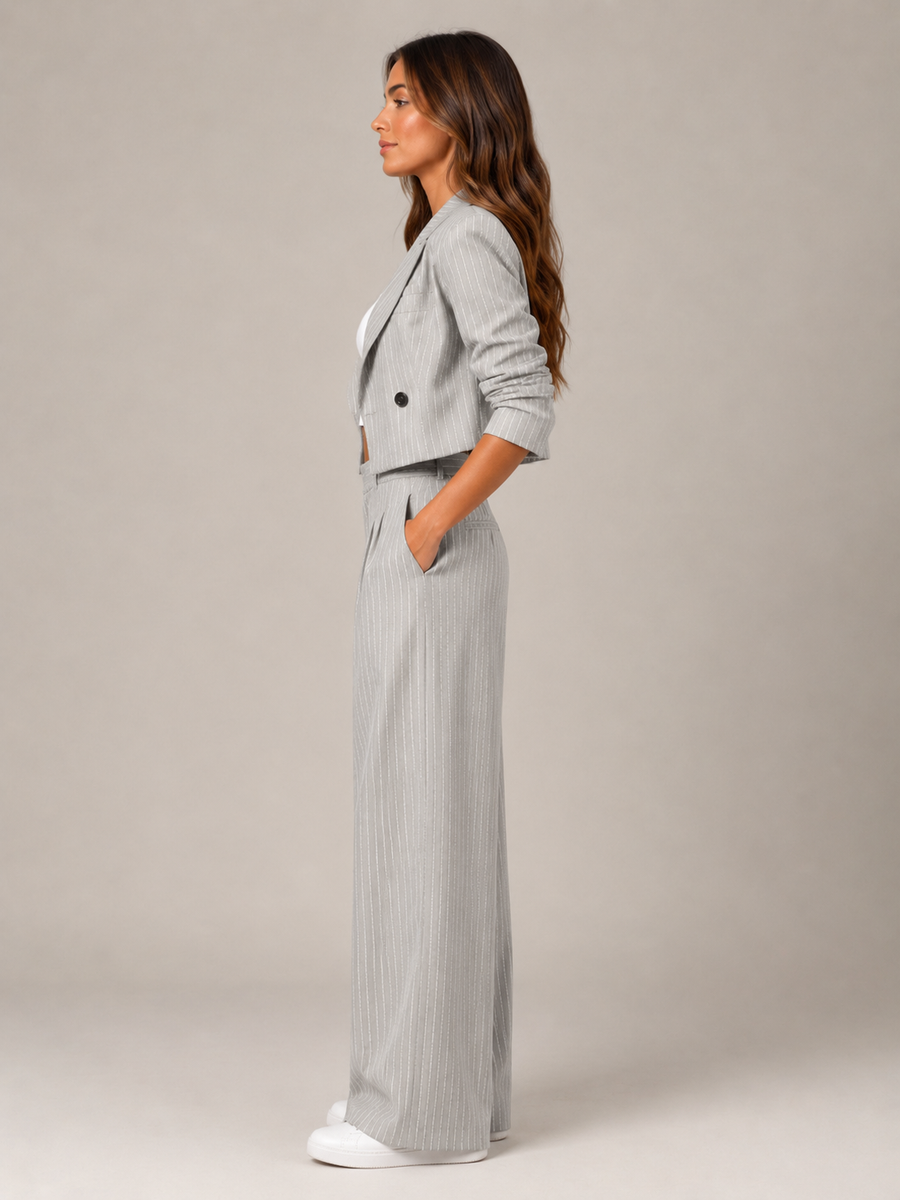 Hosenanzug Damen Nadelstreifen mit Cropped Blazer
