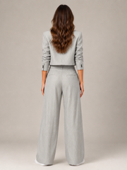 Hosenanzug Damen Nadelstreifen mit Cropped Blazer
