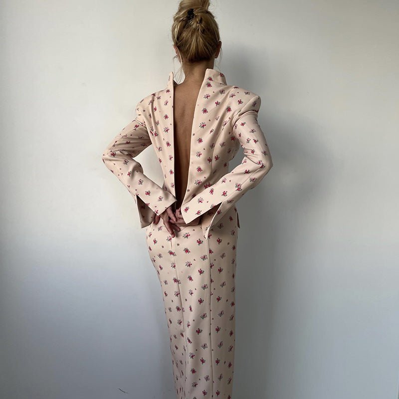 Blumenmuster Midi Kleid mit halbem Stehkragen
