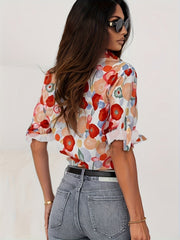 Marie | Bluse Damen Langarm Blumenmuster Knopfleiste Hemdkragen
