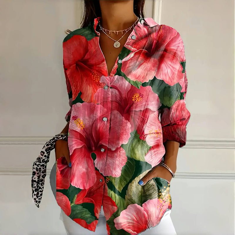Hannah | Bluse Plus Size Blumenmuster Langarm Entspannter Schnitt