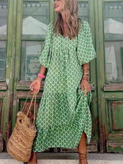 Elfriede | Boho Maxi Kleid V-Ausschnitt Geometrisches Muster