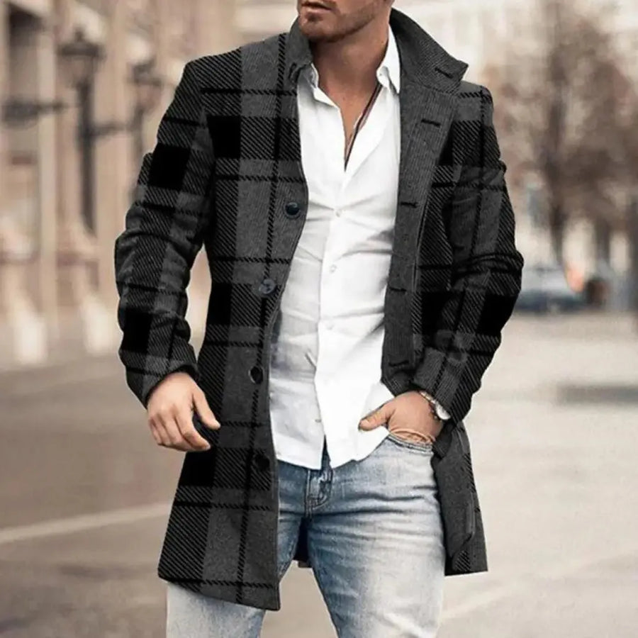 Herren Stylischer Langer Mantel | Knopfdetail