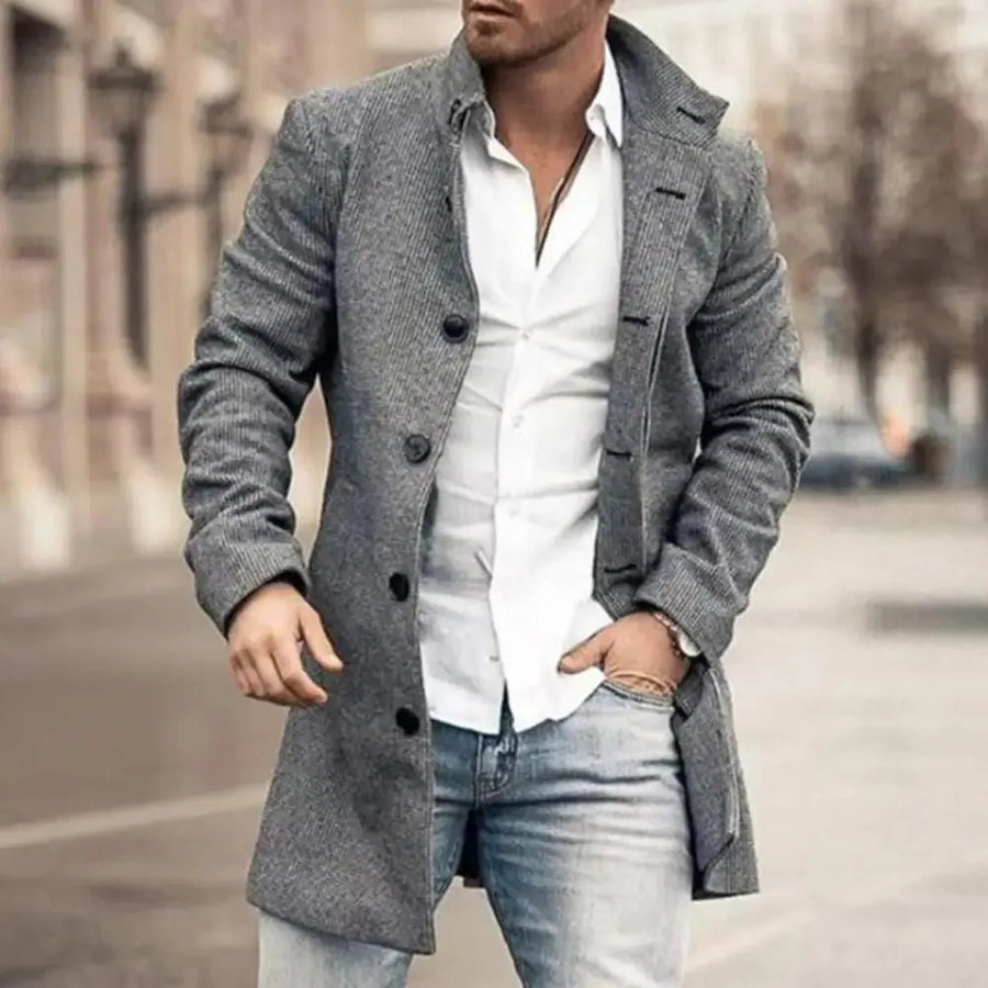 Herren Stylischer Langer Mantel | Knopfdetail
