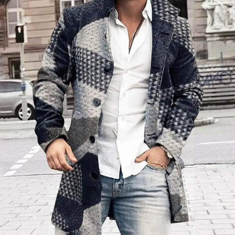 Herren Stylischer Langer Mantel | Knopfdetail