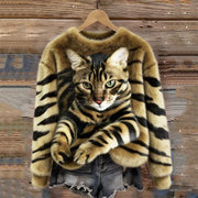 Jules – Weiches Plüsch Sweatshirt Mit Tabby Katzen Und Tiger Muster