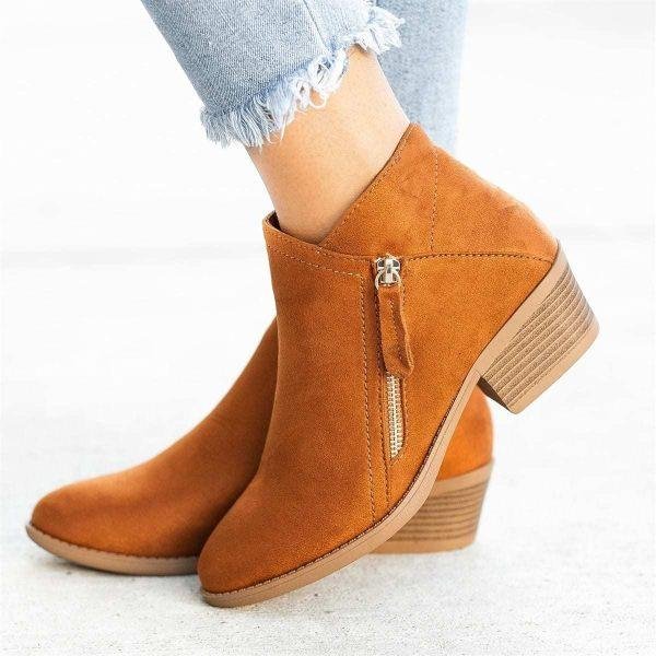 Stilvolle Lederstiefeletten Für Damen | Mit Reißverschlussdetail