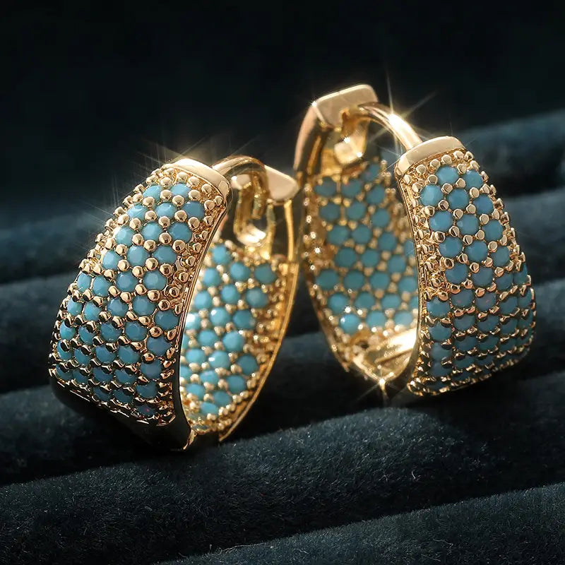 Goldene Türkisperlen-Hoops Ohrringe | Gold