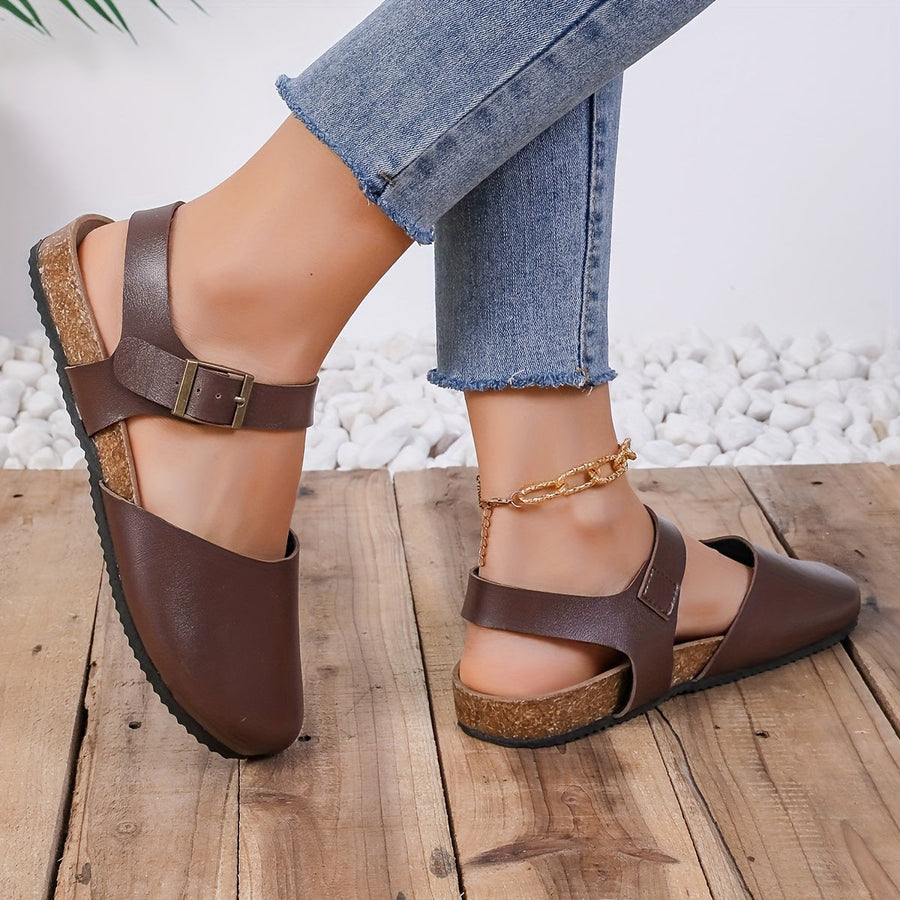 Heidi-Mode | Retro Damen Slingback Sandalen mit Kork und Geschlossener Spitze