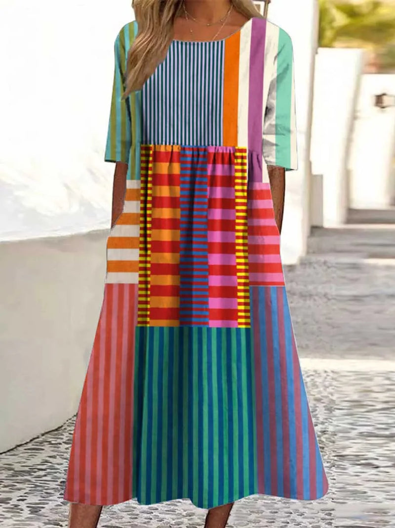 Slavko – Vintage Baumwollkleid mit Geometrischem Muster