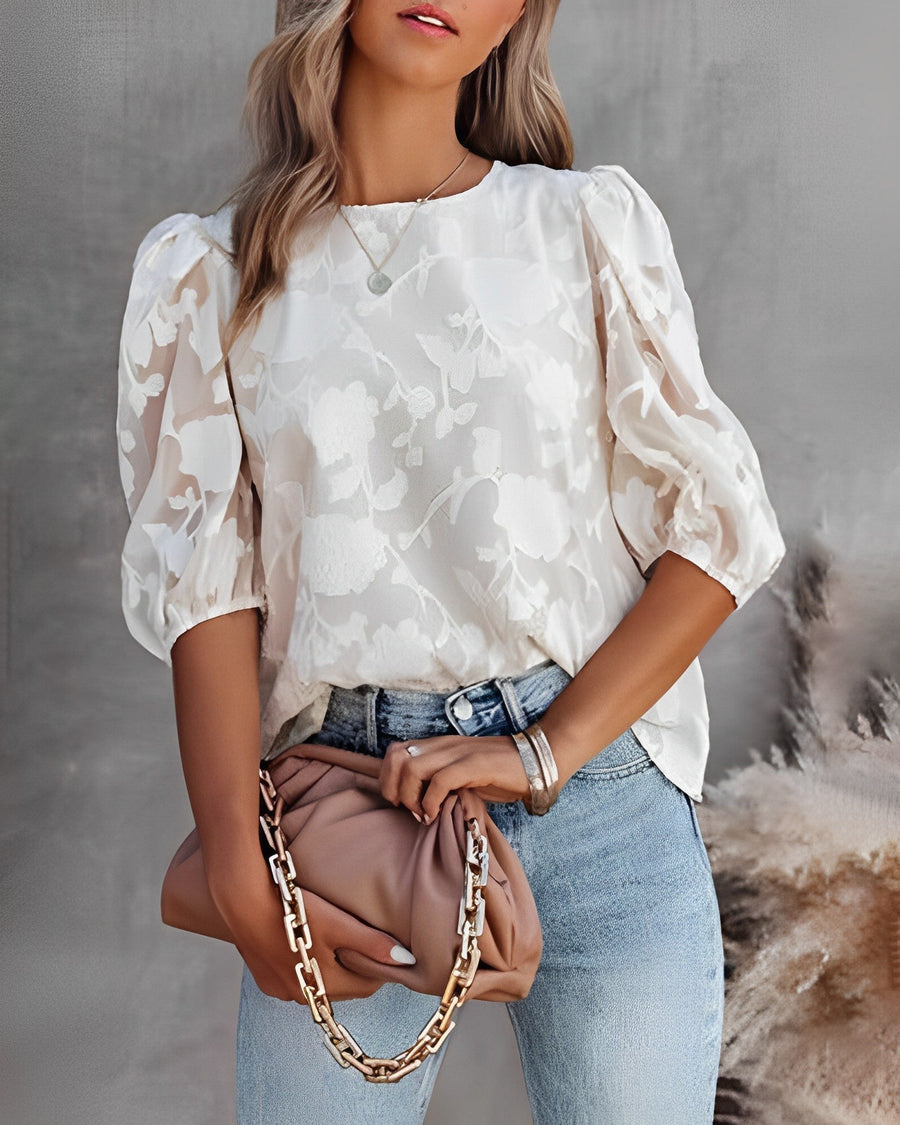 Damen Bluse Chiffon Blumenmuster Elegant