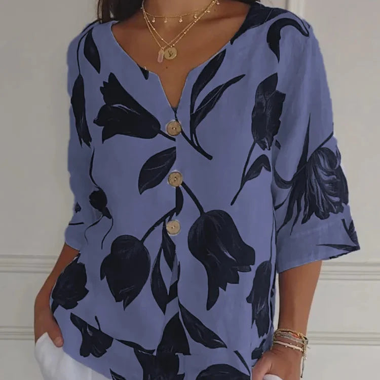 Lara Blumen V-Ausschnitt Bluse Damen | Elegant & Bequem
