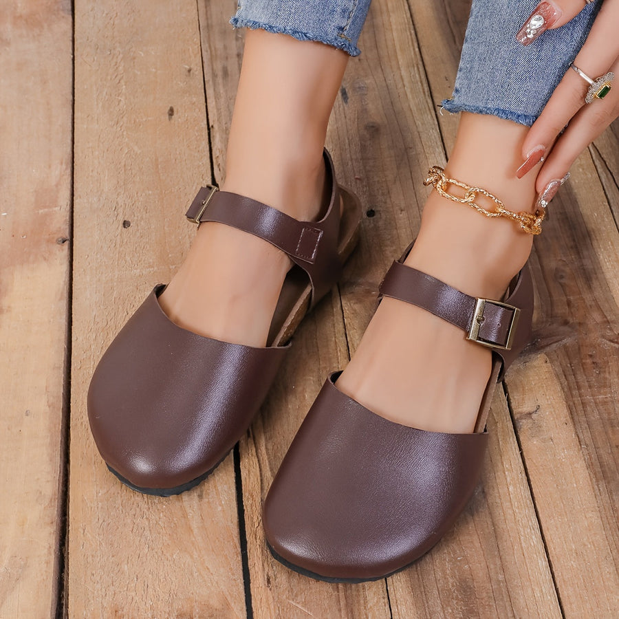 Heidi-Mode | Retro Damen Slingback Sandalen mit Kork und Geschlossener Spitze