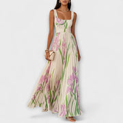 Faltenmaxikleid aus Chiffon mit Blumenmuster