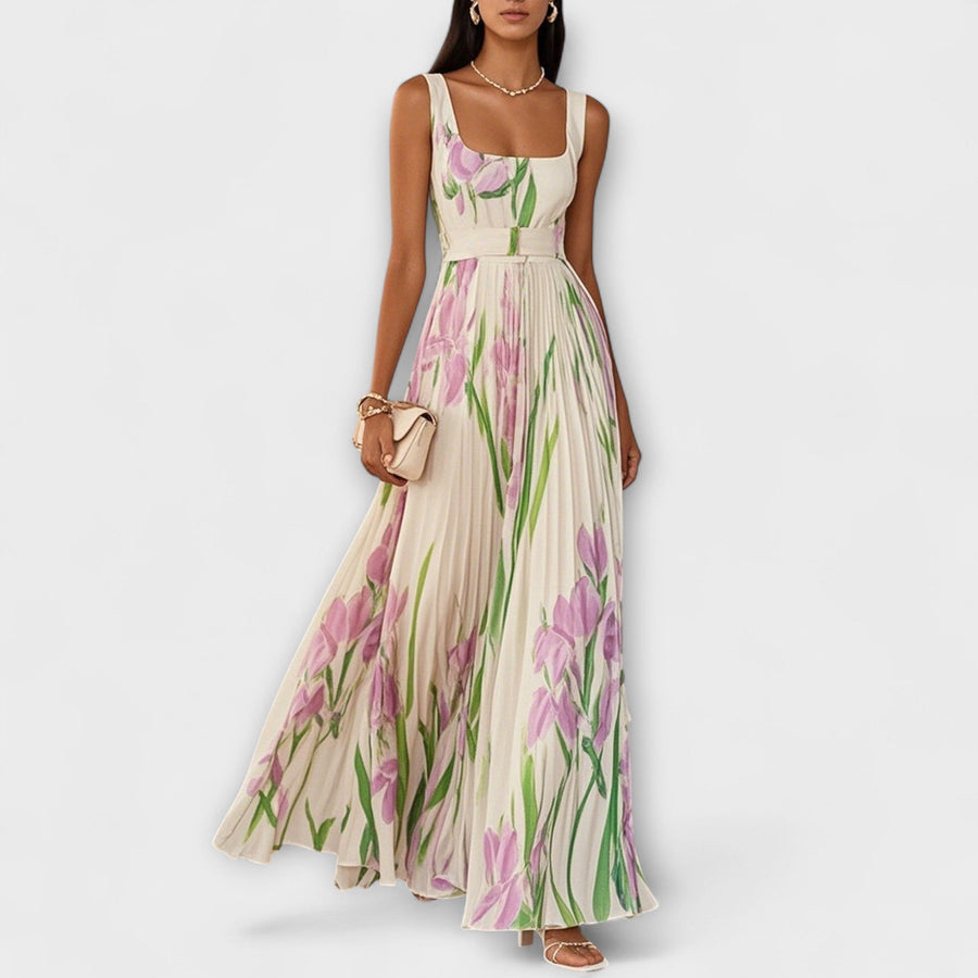 Faltenmaxikleid aus Chiffon mit Blumenmuster