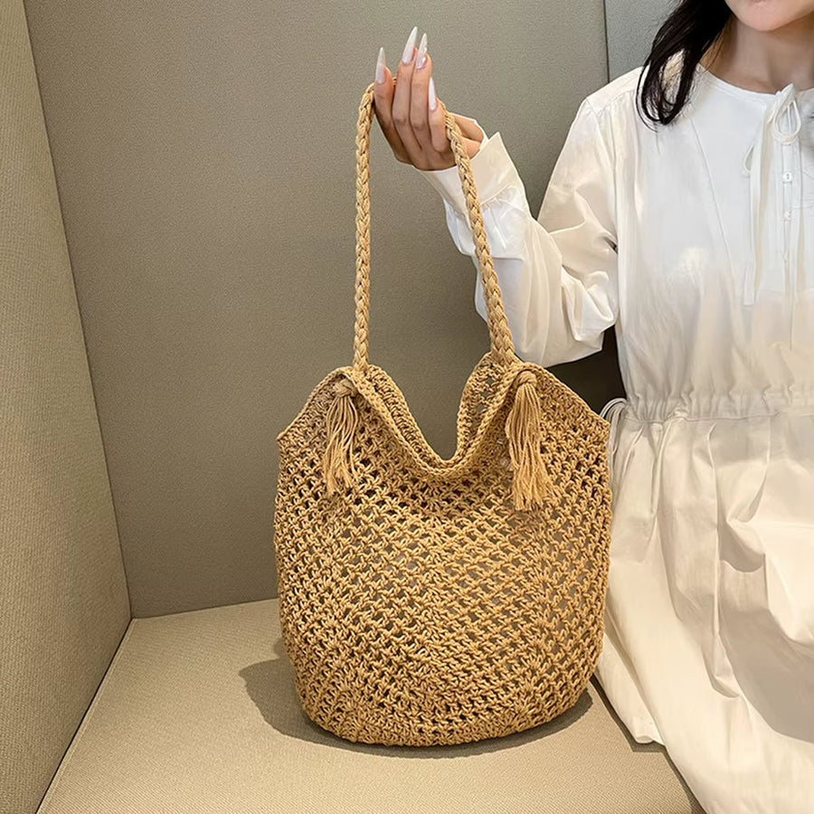 Handgefertigte Häkel-Tasche – Große Boho-Strandtasche mit Quaste