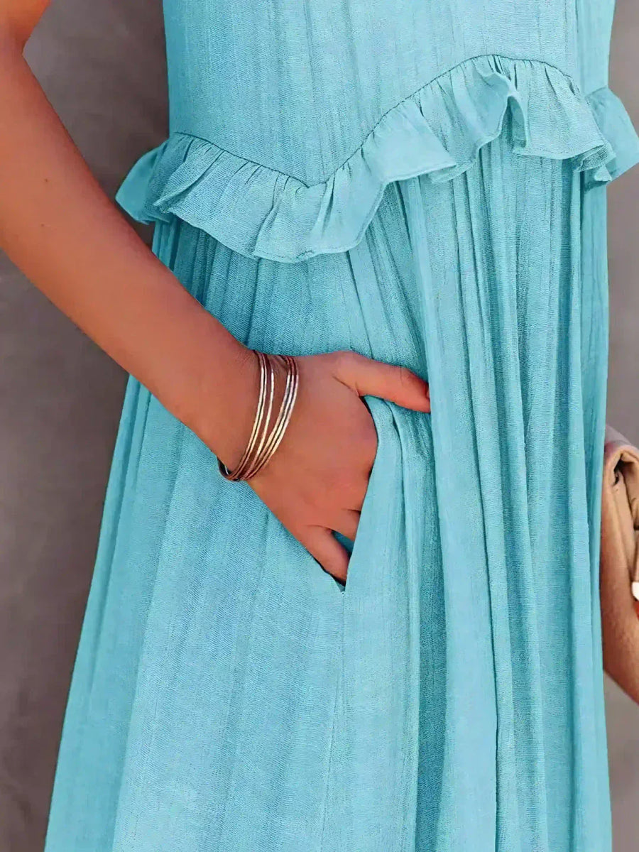 Boho Maxikleid mit Volants & Neckholder-Ausschnitt – Sommerlich & Feminin