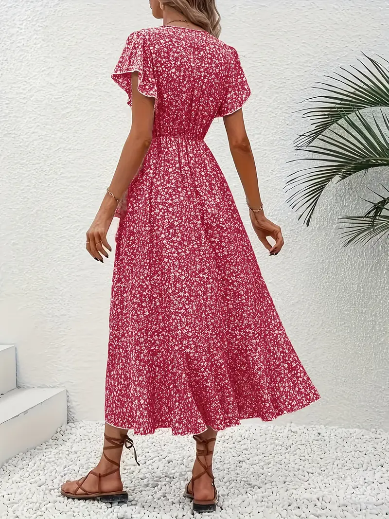 Hannah | V-Ausschnitt Wickel Kleid Rüschen