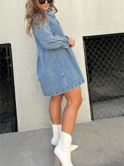 Nola | Stilvolles Denim-Midi-Kleid mit Umlegekragen