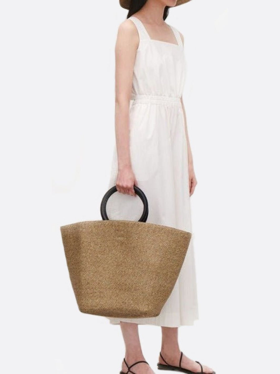 Soléa | Große Strohtasche mit runden Kunstledergriffen – Handgetragene Sommer-Tote Bag