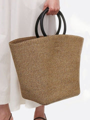 Soléa | Große Strohtasche mit runden Kunstledergriffen – Handgetragene Sommer-Tote Bag